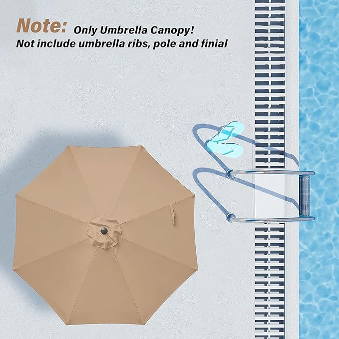 Simple Deluxe 2 Pack 9' Patio Umbrella Replacement Canopy Only Outdoor Table Market Yard Umbrella Replacement Top Cover with 8 Ribs, Tan