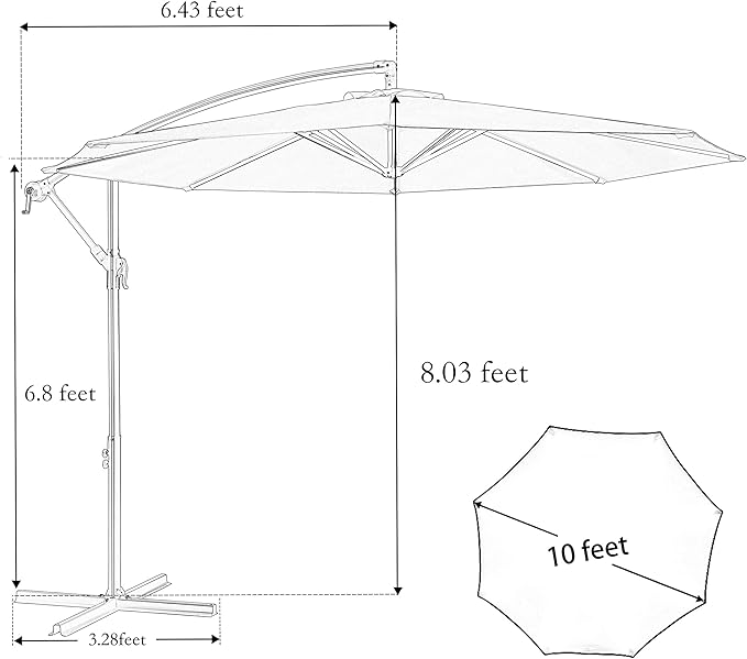 MEWAY 10ft Outdoor Umbrella Patio Offset Cantilever Umbrella, Large Market Deck Pool Backyard Sunshade Umbrella with 8 Sturdy Ribs, Crank & Cross Base