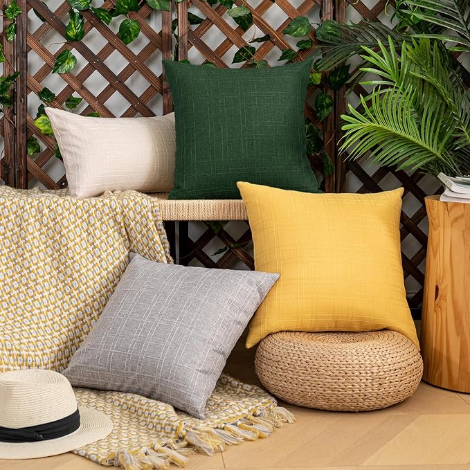Kevin Textile Outdoor Waterproof 12”x24” Pillow Covers 2 Pack, Army Green | Water Resistant, Soft Faux Linen-cotton Yarn-dyed Woven Texture Throw Pillow Covers for Tent Patio Garden Couch Sofa
