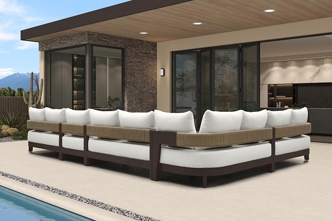 PURPLE LEAF Patio Furniture Set with Left-Arm Double Daybed and Table 10 Pieces Modern Aluminum Sectional Sofa 7.87" Thick Removable Cushions & Pillows Outdoor Conversation Sets for Porch Yard Garden