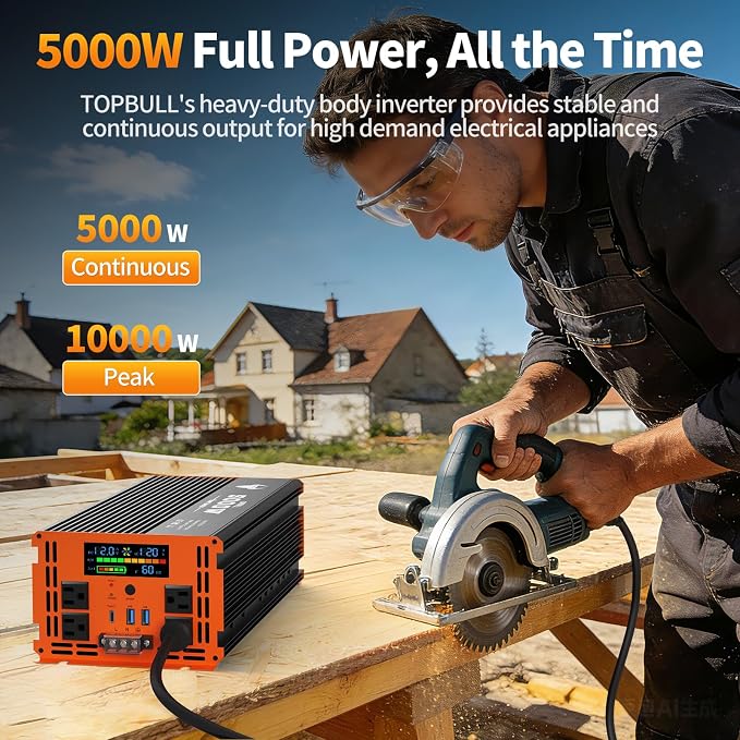 5000 Watt Power Inverter 12V DC to 120V/110V AC for Vehicles RV, Truck, Solar, Home, Off-Grid Car Converter Surge 10000W with 4 AC Outlet, 2 USB-A Port, 200ft Remote Control and 3 AC Terminal Blocks