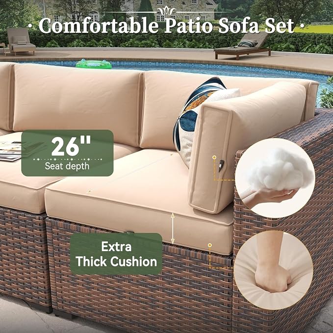 14 Piece Wicker Rattan Patio Furniture Set with Outdoor Sectional Sofa, Modular Conversation Seating, Coffee Table and Thick Cushions, PE Wicker Lounge Set for Deck, Garden, Backyard, Porch or Poolsid