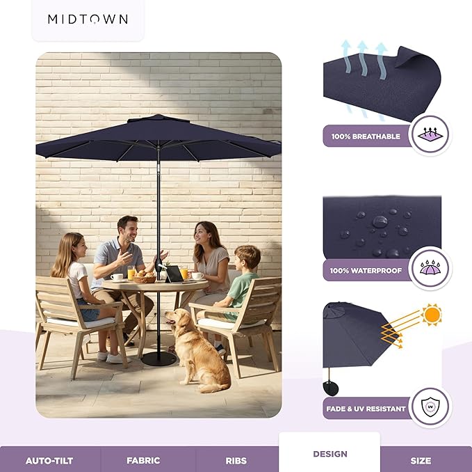 Midtown Umbrellas The Lean Patio Umbrella (Terylast Fabric - Navy, 10 Foot)