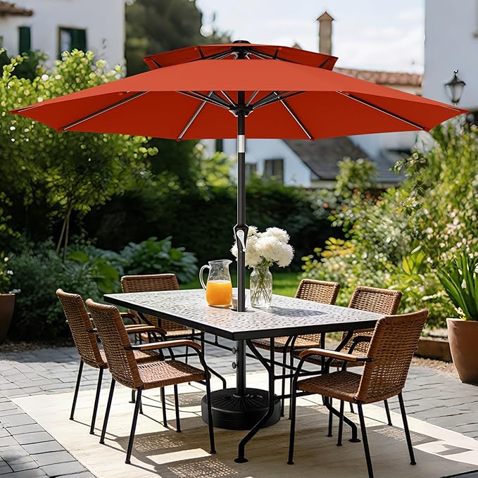 AreShark 9ft 2 Tiers Patio Umbrella - Outdoor Umbrella Waterproof UV Protection, Market Table Umbrella w/Push Button Tilt&Crank for Pool, Porch, Garden(Red)