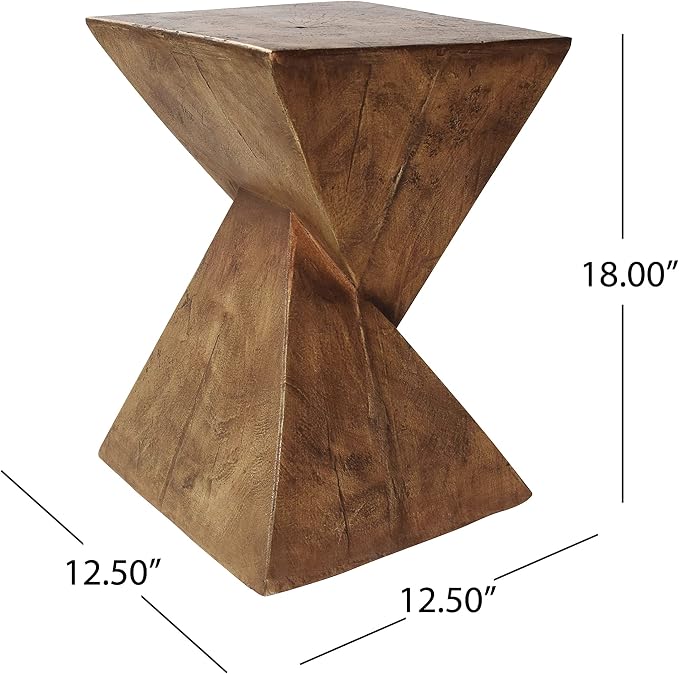 Merax Modern Concrete Side Table with Hourglass Design - Hand-Painted Wood Finish Accenttable for Indoor/Outdoor, Natural