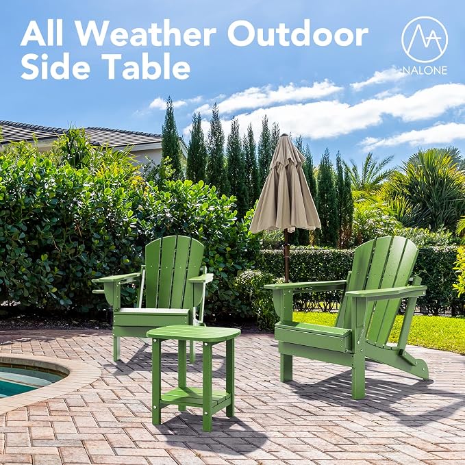 Nalone Adirondack Side Table, 16.5" Outdoor End Table, HDPE Plastic, Small for Patio (Lime)