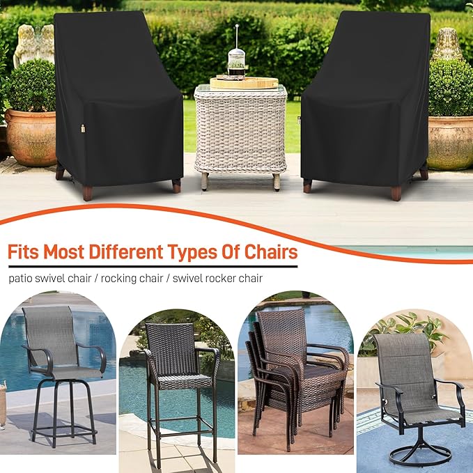 Arcedo High Back Patio Chair Cover 2 Pack, Waterproof Outdoor Weatherproof Chairs Covers for Stackable Dining Furniture Seating - 27”W x 30”D x 42”H, Black