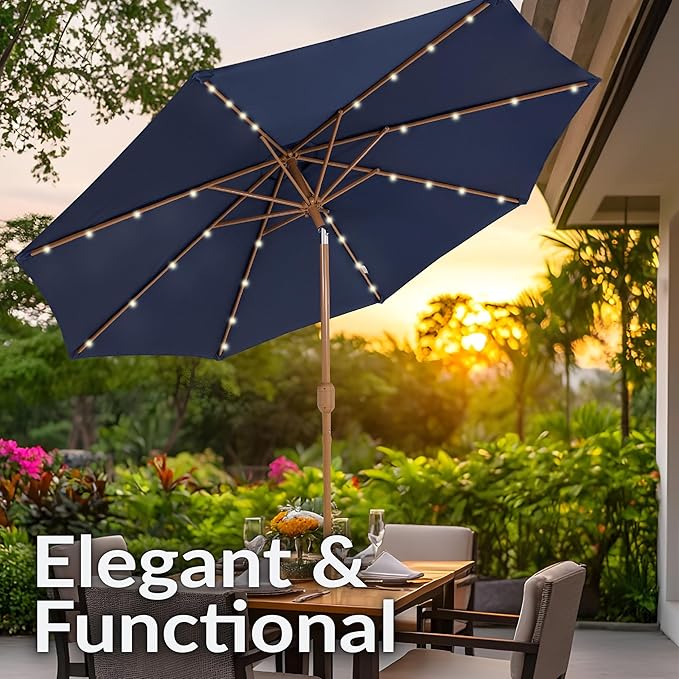 Sunnydaze 8.5 ft Outdoor Patio Umbrella with Push Button Tilt and Crank - Faux Woodgrain Finish - Large Vented Market Umbrella