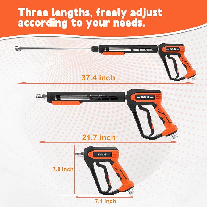 FIXFANS Pressure Washer Gun and Hose Kit, 50 FT High Power Washer Hose with Replacement Wand Extension, 5 Nozzle Tips, M22 Fitting