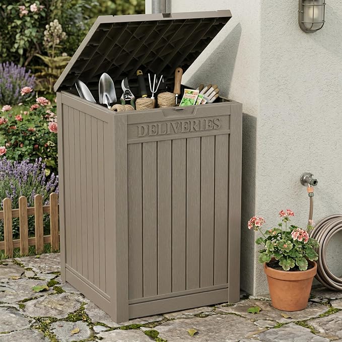 ROJIK Package Delivery Box 55 Gallon with Lockable Secure,Outdoor Package Drop Container Waterproof for Porch Patio and Curbside(Grey)