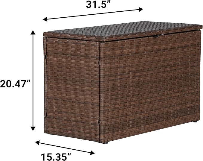 Eyely KRT1000B Elio 31.5" Modern Minimalist Outdoor Faux Wicker Deck and Patio Storage Box, Brown