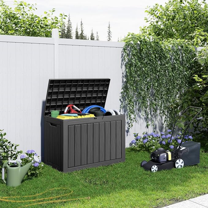 EasyUp Outdoor Storage Box, Deck Boxes for Garden Tools Equipment,Cushions and Patio Storage,Lockable and Resin,Easy to Install Black 50 Gallon