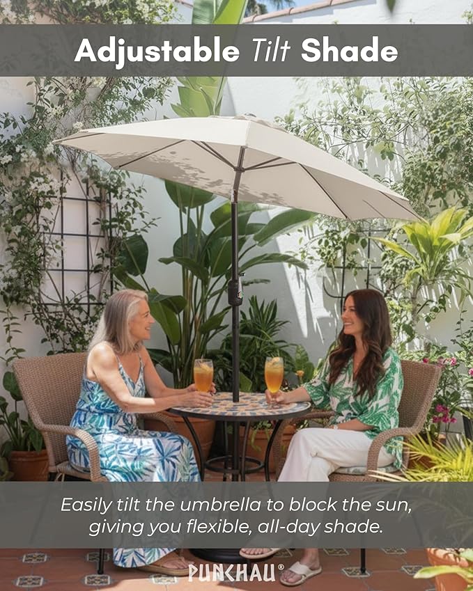 6 Ft Outdoor Patio Umbrella - Outdoor Umbrella for Patio, Pool, Table, Garden, Deck, & Beach - Easy Open/Close Crank and Push Button Tilt Adjustment - Beige Market Umbrellas