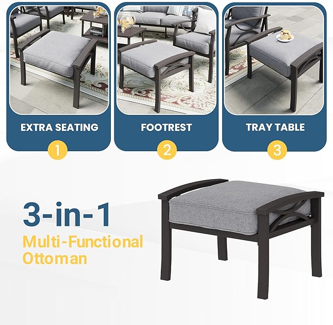 RoyalCraft 7-Pieces Outdoor Patio Furniture Set, Outdoor Metal Sectional Furniture with Cushions, Outdoor Conversation Seating Set with Coffee Table for Balcony, Backyard, Garden, Deck, Grey
