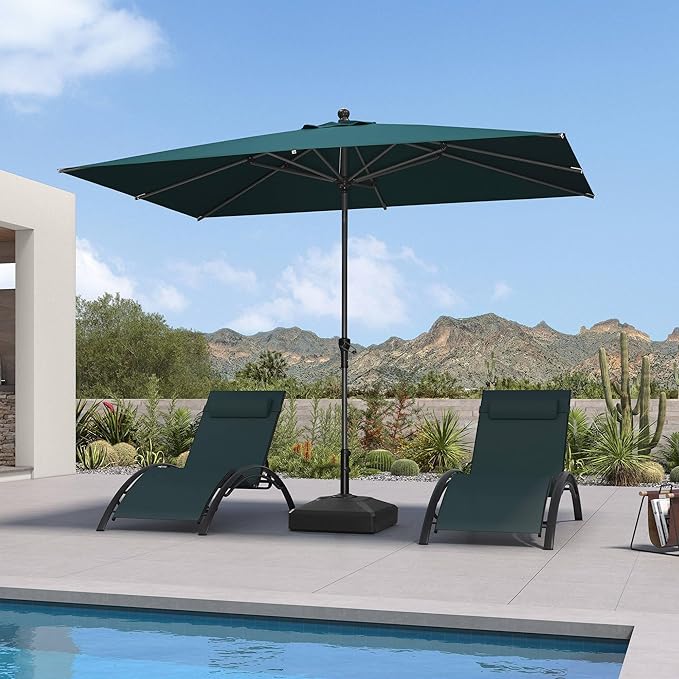 PURPLE LEAF 10' x 6.5' Rectangular Patio Umbrella Outdoor Table Umbrella Aluminum Frame Market Umbrella Sun Umbrella with 8 Sturdy Ribs & Tilt for Garden Deck Lawn & Pool Green
