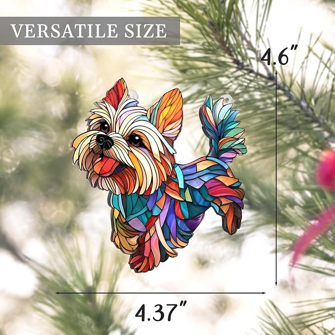 Yorkshire Gifts for Women, Colorful Yorkshire Ornament for Window Hanging | 4.4"x4.6" Acrylic Suncatcher Ornament Faux Stained Glass, Dog Lovers Gifts for Women, Dogs Christmas Ornaments for Tree