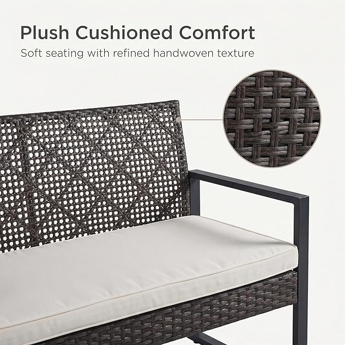 OVENTA Outdoor Patio Furniture Set, 4 Piece Rattan Chairs with Coffe Table for Backyard, Balcony, Deck, Front Porch, Patio Conversation Seating Sets for Outside, Juego Muebles de Exterior(Brown)