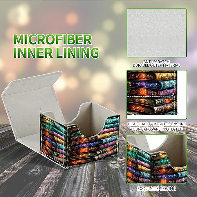 Card Deck Box for MTG, Cards Storage Box Fits 120+ Sleeved, Leather Small Size Strong Magnetic Closing Card Case for Board Games Magic TCG CCG Baseball Collection, Colorful Books