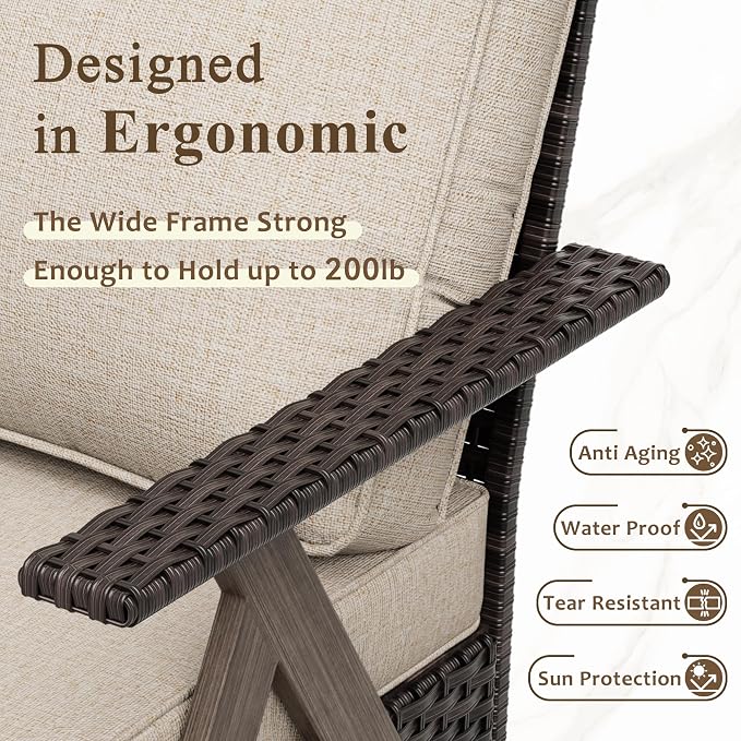 Outdoor Swivel Rocker Chairs, 3 Pieces Wicker Swivel Patio Chair with Rattan Side Table, Patio Furniture Set for Outside Porch Deck