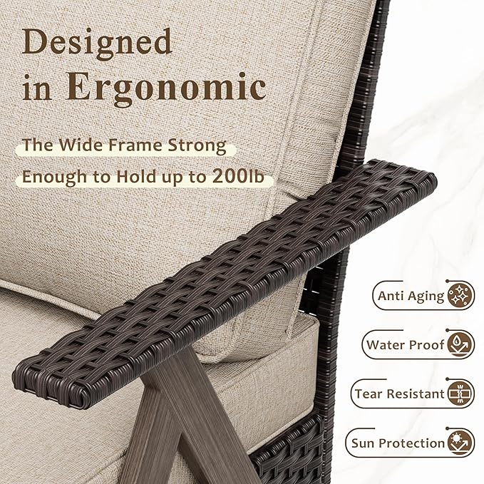 Outdoor Wicker Swivel Chairs Set of 2, Patio Furniture Set with 360 Degree Wicker Swivel Rocking Chairs with Metal Frame and Deep Seating