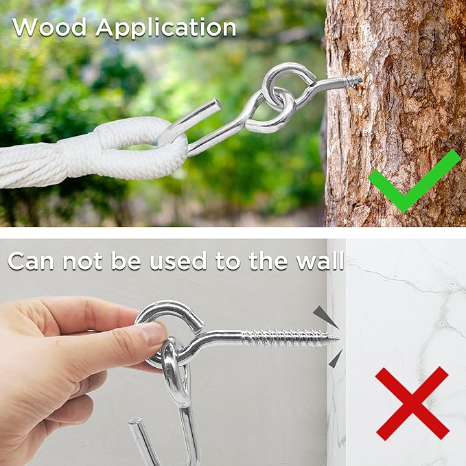 Hammock Hooks & Hangers,2 Packs,Galvanized,Heavy Duty Anti-Rust Steel Accessories,Eye Bolt Screws Hanging Kit Hardware for Trees,Yoga Hammocks,Swing,Hammock Chair,Indoor,Outdoor