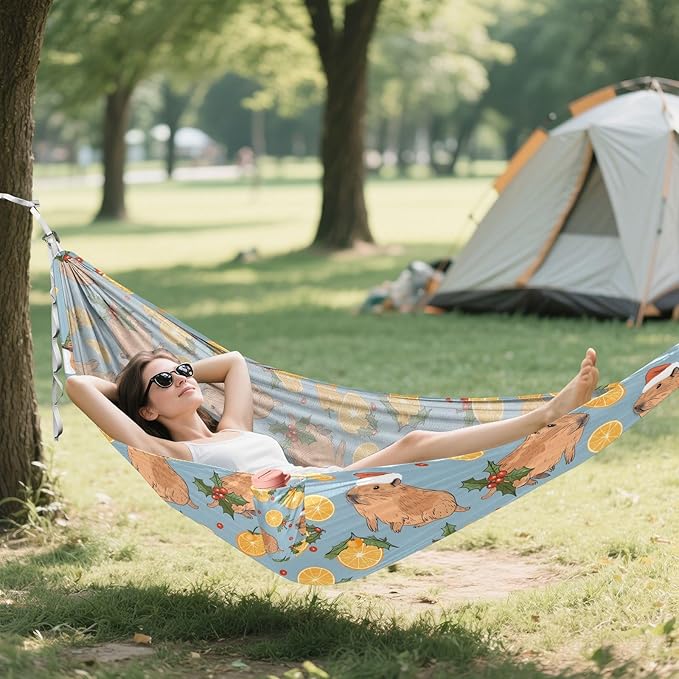 Camping Hammock Outdoor Hammocks for Outside Capybaras Tangerine Beach Trees Portable Lightweight with Pockets Tree Straps Indoor