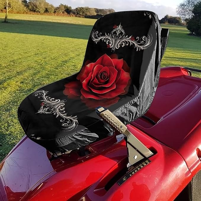 Red Rose Lawn Mower Seat Cover Universal Riding Tractors Seat Cushion Waterproof Tractor Accessories Lawn Mower Seat Protector