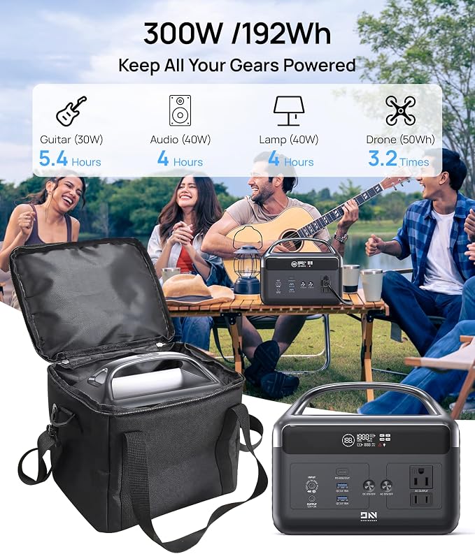 DaranEner Portable Power Station 192Wh LiFePO4 Battery, Solar Generator with Storage Bag, 2×AC 300W (600W Surge), USB-C 60W PD, Fast Recharge for Camping, RV, Outdoor, Emergency Backup