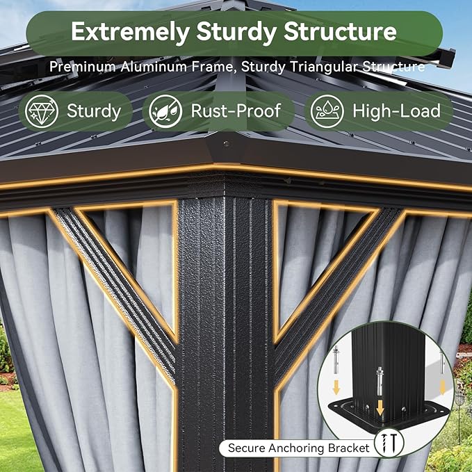 Aoxun 10Ft X 10Ft Hardtop Gazebo, Aluminum Metal Outdoor Gazebo with Breathable Netting and Curtains, Galvanized Steel Double Top, Permanent Patio Pavilion for Backyard, Wedding, Party