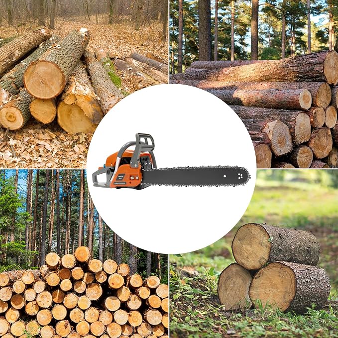 Gas Chainsaw, 58CC 2 Stroke Gasoline Powered Chainsaw, 20 Inch Handheld Single Cylinder Petrol Chain Saws for Forest, Wood, Garden and Farm Cutting Use, Self-reset Pull Start (58CC)