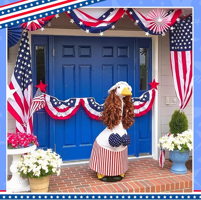 4th of July Porch Goose Outfit, American Flag Goose Dress, 250th Anniversary Patriotic Bikini Clothes, Red White Blue Costume for 23" Gooses Statue Decoration Patio Yard Lawn Outdoor Decor