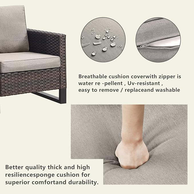 Rilyson Wicker Outdoor Patio Furniture Set - 6 Piece Patio Conversation Set with 2 Swivel Rocker Chairs,2 Rattan Ottoman,1 Couch and 1 Metal Coffee Table for Outside Porch Deck Backyard(Brown/Grey)