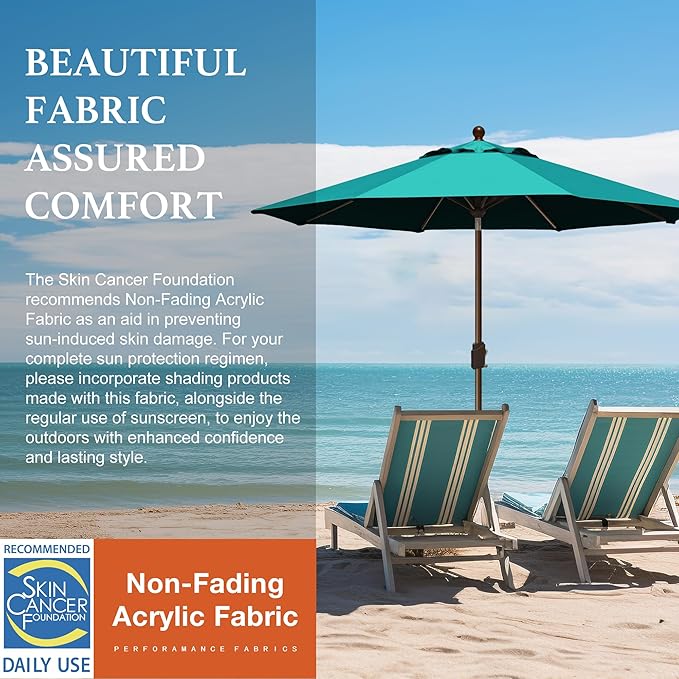 EliteShade USA 10-Year-Non-Fading 9Ft Market Patio Umbrella, UPF 50+ UV Protection Performance Sun Umbrella, Heavy Duty Commercial Grade Outdoor Table Umbrella with Crank & Tilt, Windproof Vented Top for Garden, Pool, Deck and Outdoor Playsets, Teal
