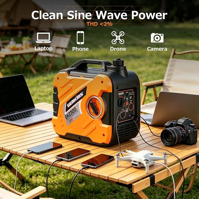 GENKINS 2300 Watt Portable Inverter Generator Gas Powered Ultra Quiet for RV Ready Outdoor Camping Home Backup