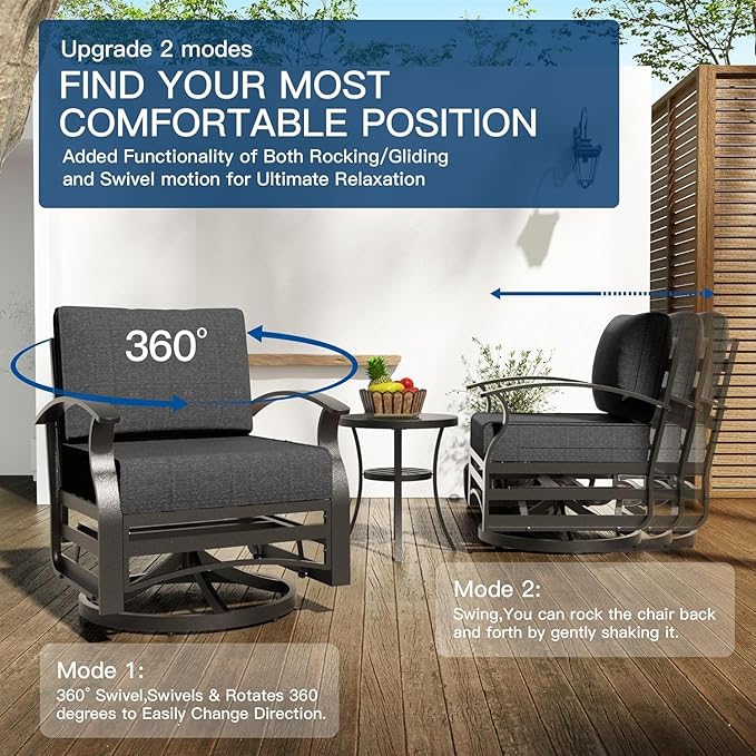 Kullavik Aluminum Patio Furniture Set,5 Pieces 7 Seat Metal Outdoor Furniture Conversation Set w/5.1" Cushions,Swivel Rocking Chairs Set,Black