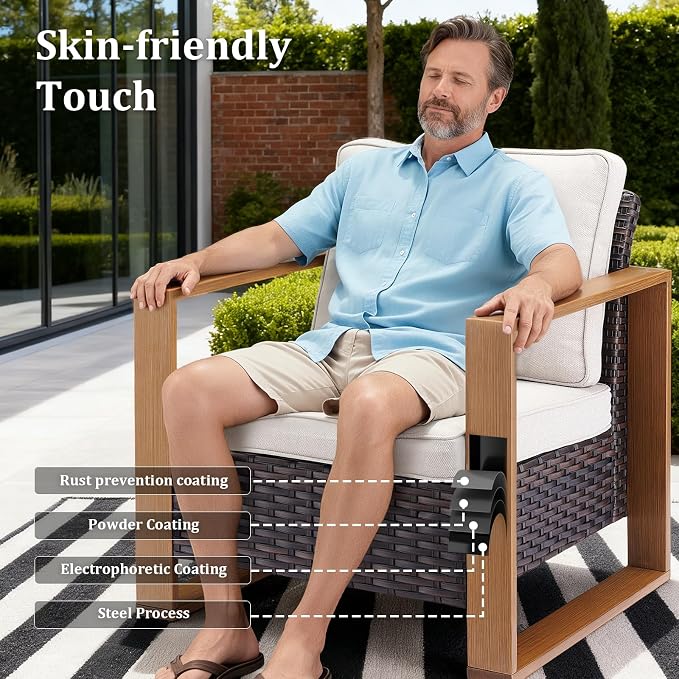 5-Piece Outdoor Patio Furniture Set with Swivel Chairs, All-Weather Wicker Sofa Set for Garden, Yard, Porch and Poolside Seating Beige