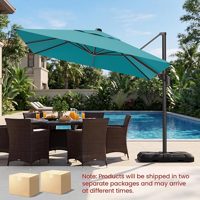 HASLE OUTFITTERS 9x12 FT Patio Cantilever Umbrella with Base, Outdoor Offset Large Rectangular Heavy Duty Umbrellas with 360° Rotation for Pool Garden Deck，Turquoise