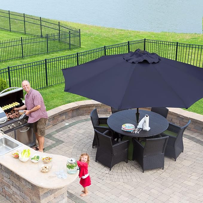 JEAREY 9FT Outdoor Patio Umbrella Outdoor Table Umbrella with Push Button Tilt and Crank, Market Umbrella 8 Sturdy Ribs UV Protection Waterproof for Pool, Garden (Navy)