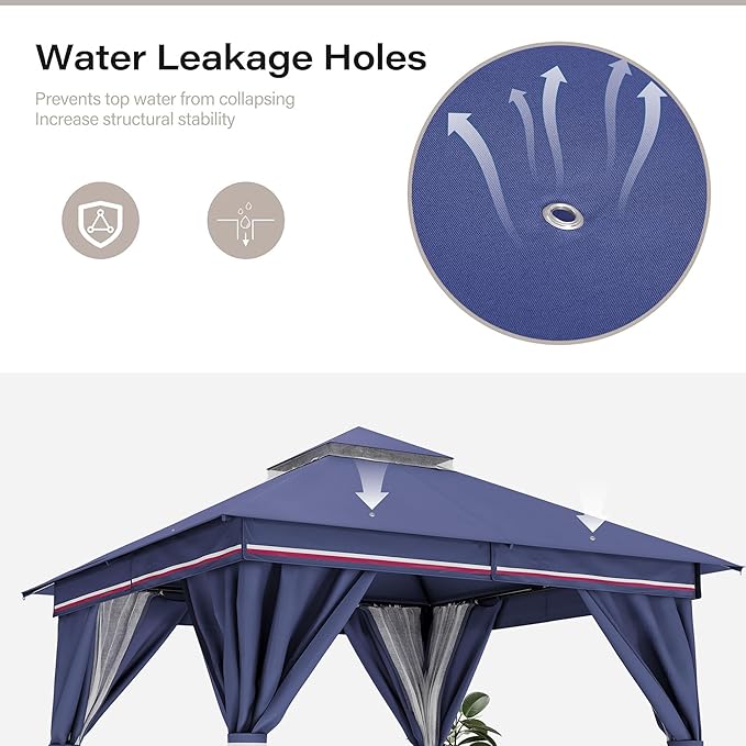 LAUSAINT HOME 8'x8' Outdoor Gazebo, Metal Frame Heavy Duty Patio Canopy Tent Shelter with Double Roofs, Mosquito Nettings and Privacy Screens for Backyard, Garden, Lawn, Classic Blue