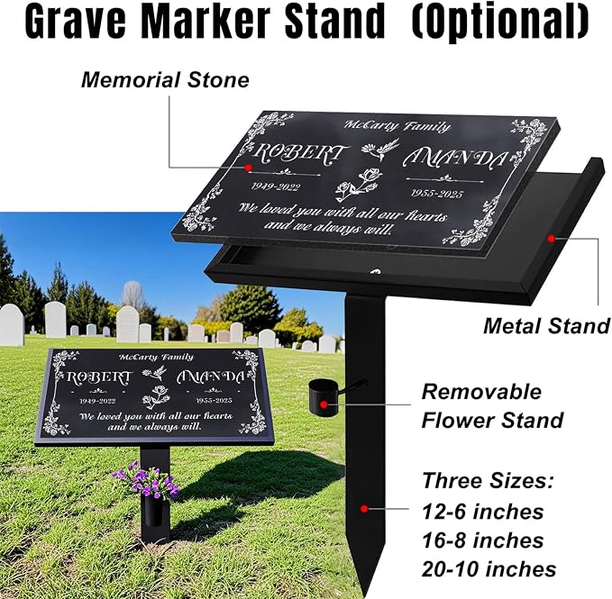 Headstones for Graves - Natural Granite Memorial Stone Custom Tombstones for Grave Stones Temporary Grave Marker for Cemetery for Humans