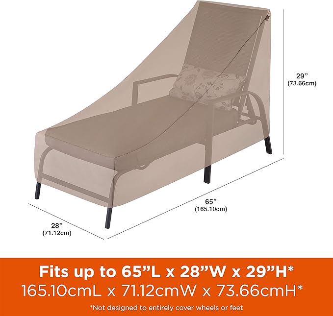 MODERN LEISURE 2934 Chalet Patio Chaise Lounge, Outdoor Cover (65 L x 28 D x 29 H inches), Khaki/Fossil Water-Resistant