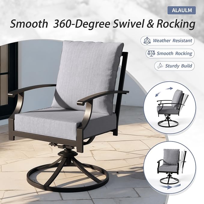 ALAULM 7-Piece Patio Dining Set,Outdoor Metal Dining Set with 2 Swivel Chairs & Rectangle Table with 1.5 Umbrella Hole, Patio Dining Table and Chairs for Backyard,Grey