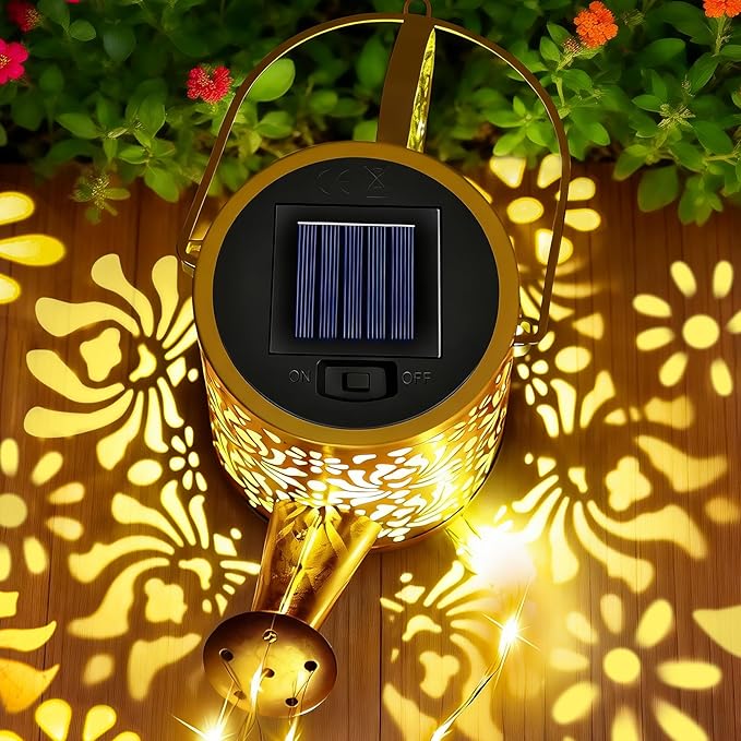 Solar Lights Garden Decor, Waterproof Solar Watering Can with Butterfly Garden Stakes, Outdoor Light with Cascading Lights for Yard Art Outside Patio Lawn Porch, Birthday Gift for Mom Women