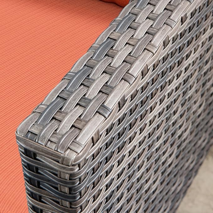 HOOOWOOO 5-Piece Luxury Patio Furniture Set– Stylish, Comfortable Outdoor Rattan Sofa Set with 2 Chairs, 2 Ottoamns, Weather-Resistant Patio Conversation Set for Deck, Garden, Balcony (Orange Red)