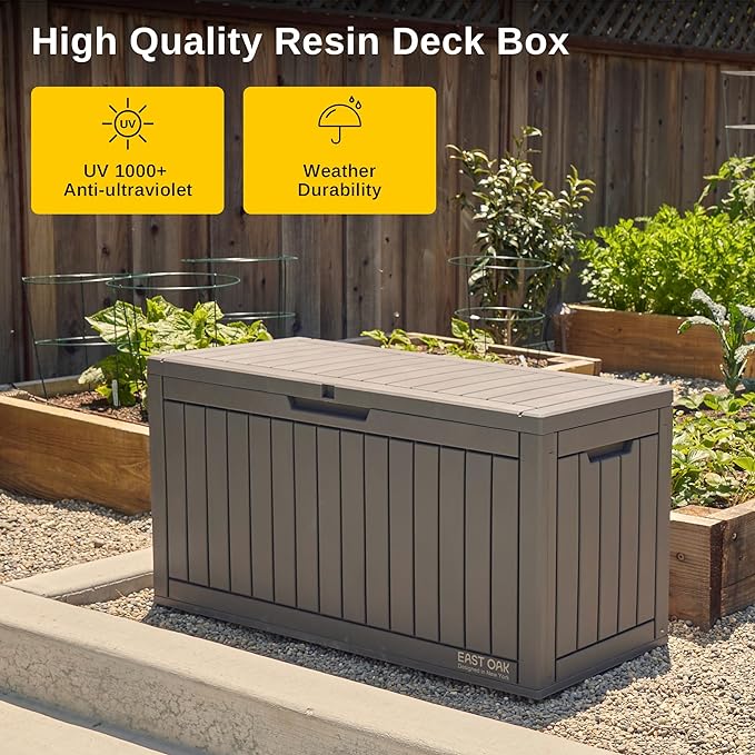 EAST OAK 60 & 90 Gallon Outdoor Storage Boxes Deck Boxes Waterproof Resin Bins for Patio Cushions Gardening Tools Toys