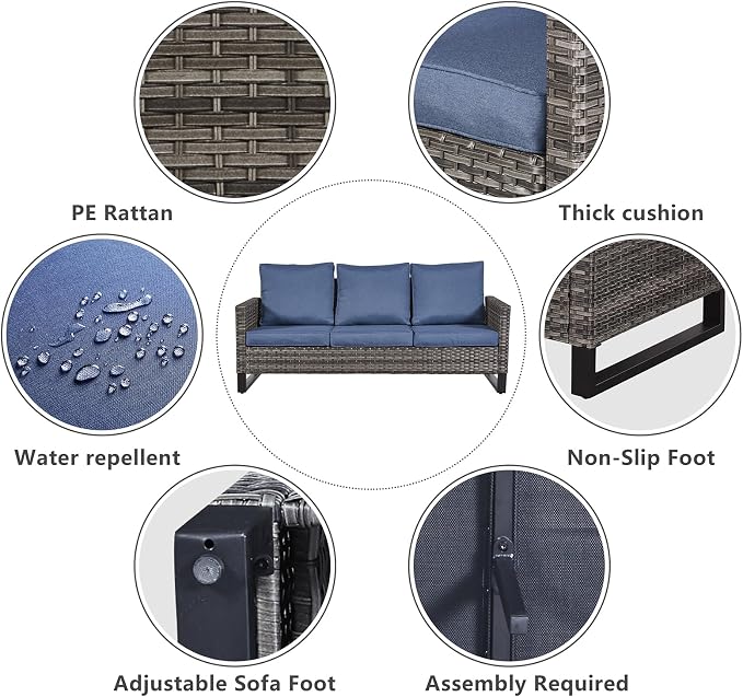 Belord 7 Piece Outdoor Furniture Patio Wicker Sofa Set Blue