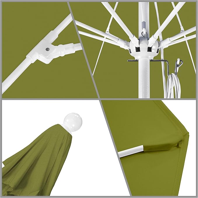 California Umbrella 9' Round Aluminum/Fiberglass Umbrella, Push Open, White Pole, Olefin Kiwi Fabric