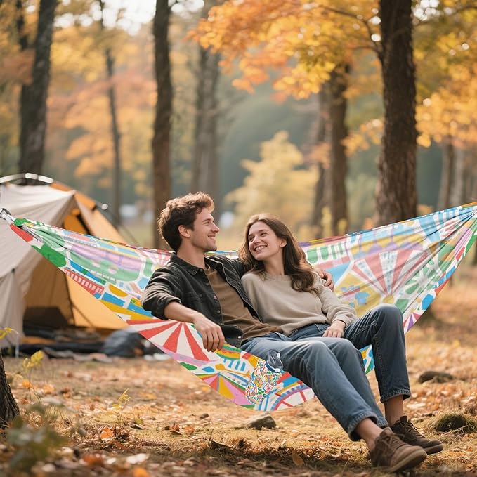 Colorful Cartoon Amusement Park 330lb Capacity Hammocks for Camping with Hanging Rope Fabric Hammock for Indoor Outdoor Patio hamaca para Camping 0 a 24 Meses
