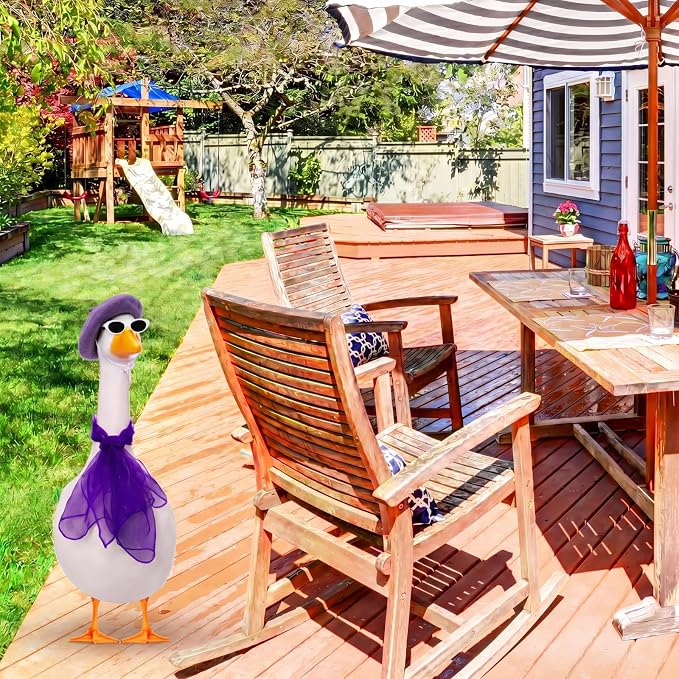 Yaomiao 3 Pcs 50s French Porch Goose Outfit Set for 23'' 17'' Cement Lawn Goose Costume Beret Hat for Carnival Statue Decor (Purple)
