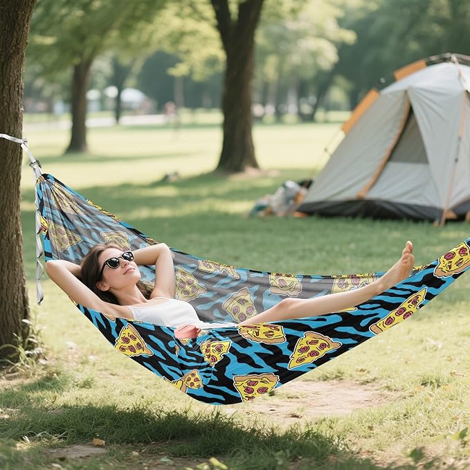 Camping Hammock Outdoor Hammocks for Outside Blue Tiger Pizza Stripe Beach Trees Portable Lightweight with Pockets Tree Straps Indoor Small